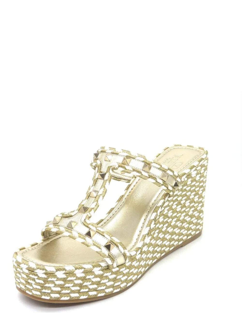 Valentino Rockstud Torchon Rope Wedge Heel Braided Espadrille Slide Sandals